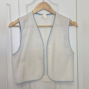 Vintage White Sleeveless Vest with Blue Trim